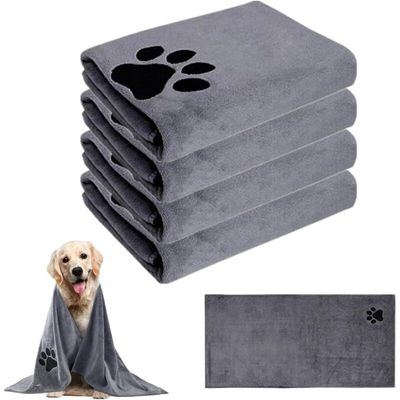 4 Mikrofaser-Handtücher für Hunde, 100 x 50 cm: schnell trocknend, grau