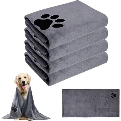 4 Mikrofaser-Handtücher für Hunde, 100 x 50 cm: schnell trocknend, grau 4 Mikrofaser-Handtücher für Hunde, 100 x 50 cm: schnell trocknend, grau