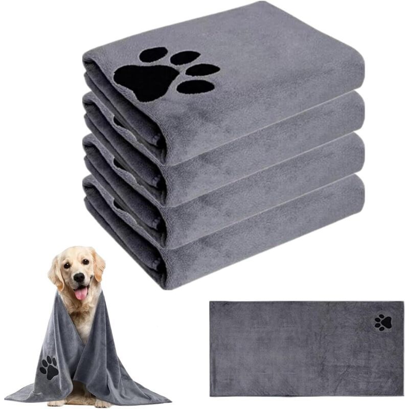 4 Mikrofaser-Handtücher für Hunde, 100 x 50 cm: schnell trocknend, grau