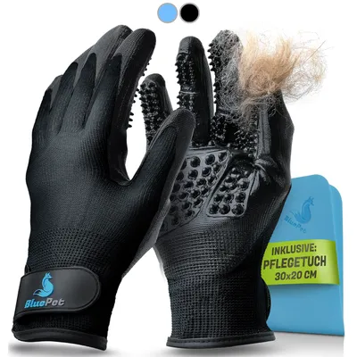 BluePet Fellhandschuh, Fellpflege Handschuh Bürste für Hund, Katze & Pferd
