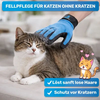 BluePet Fellhandschuh, Fellpflege Handschuh Bürste für Hund, Katze & Pferd