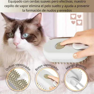 3-in-1-Dampfbürste für Katzen und Hunde – Entwirrer und Massage – Weiß