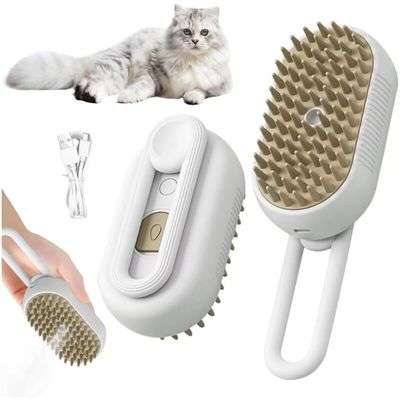 3-in-1-Dampfbürste für Katzen und Hunde – Entwirrer und Massage – Weiß