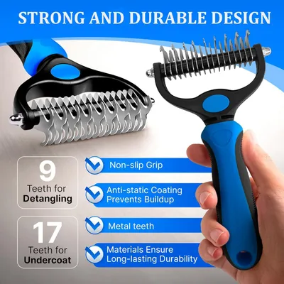Wottes - Brosse double face - Râteau toilettage anti-poils Wottes - Brosse double face - Râteau toilettage anti-poils