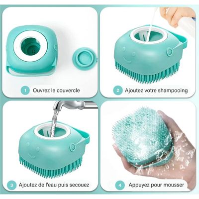 Brosse de bain silicone distributeur shampoing