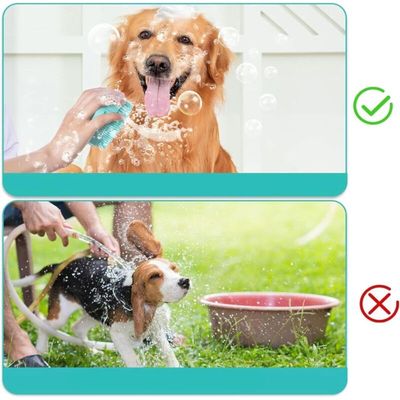 Pawffee Cepillo de baño de silicona para perros dispensador champú - Azul