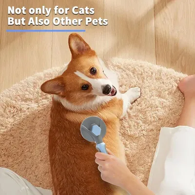 Selbstreinigende Massagebürste für Hunde und Katzen, langes Fell – Blau Selbstreinigende Massagebürste für Hunde und Katzen, langes Fell – Blau