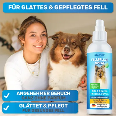 BluePet Entfilzungsspray Hunde & Katzen, natürliches Fellspray gegen Knoten