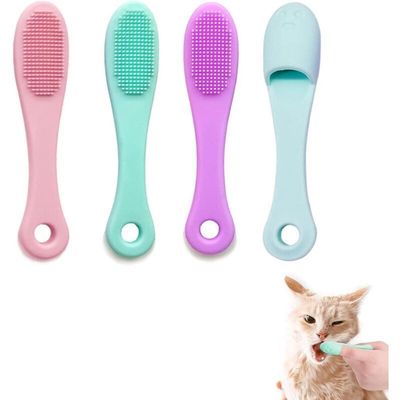 Aujzoo - Brosse à dents à doigt - Silicone chiens chats (Lot de 4)