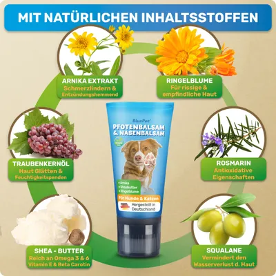 BluePet Pfotenbalsam Hund, Hundepfoten Balsam, Pfotencreme trockene Pfoten