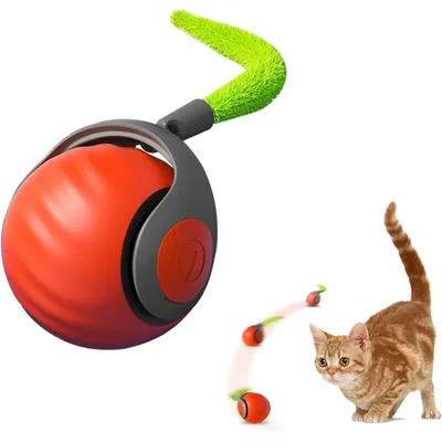 Oranger interaktiver Katzenball 5 cm – mit Plüschschwanz-Indoor-Spiel