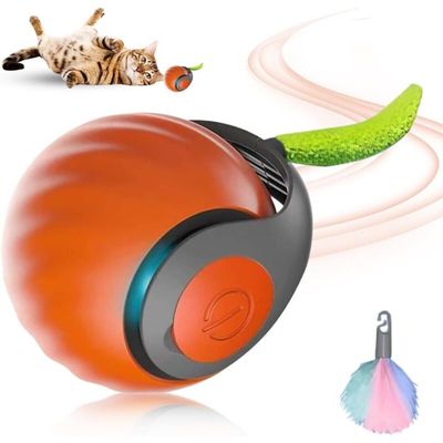 Oranger interaktiver Katzenball 5 cm – mit Plüschschwanz-Indoor-Spiel