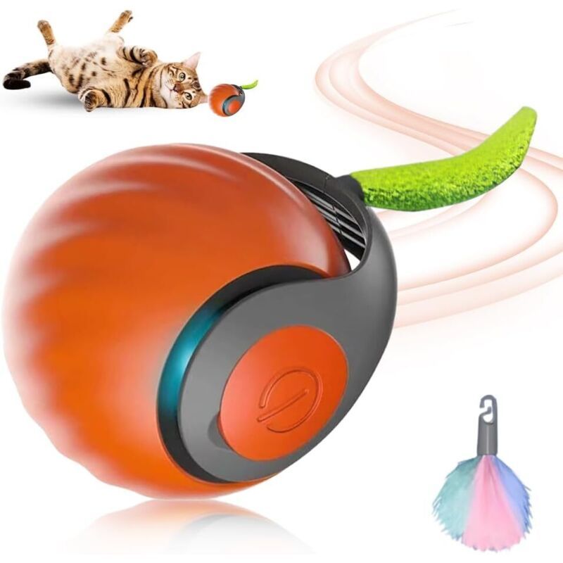Oranger interaktiver Katzenball 5 cm – mit Plüschschwanz-Indoor-Spiel