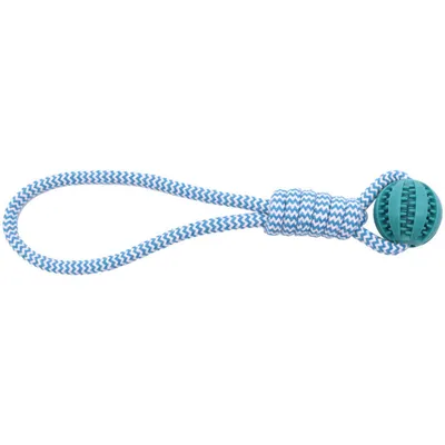 Hundespielzeug aus Seil, 38 cm – blauer, bissfester Gummiknoten