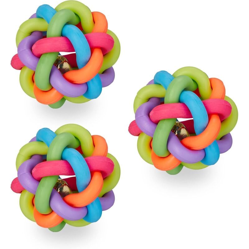 3er-Set Bälle für Hunde und Katzen, 6 cm – Spielzeug mit bunter Glocke