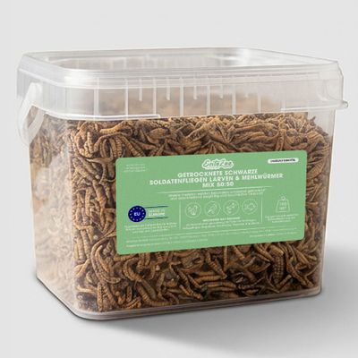 EntoZoo getrokneter Insektenmix Mehlwurm & Hermetia Larve