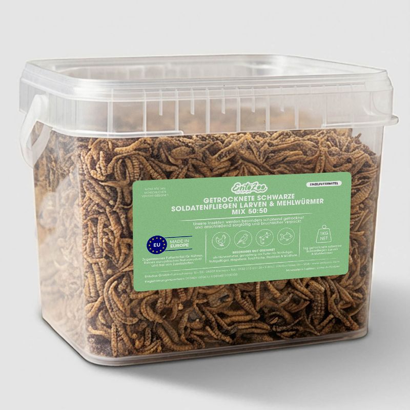 EntoZoo getrokneter Insektenmix Mehlwurm & Hermetia Larve