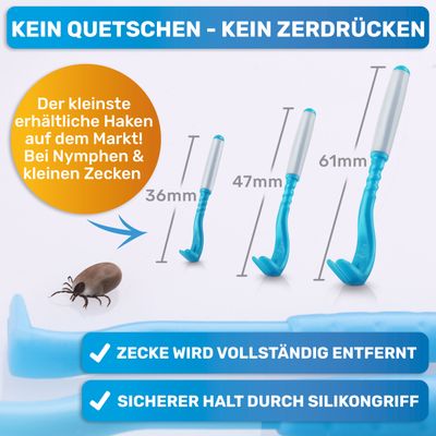 BluePet Premium Zeckenhaken 3er Set kleine Zeckenhebel Zeckenentferner