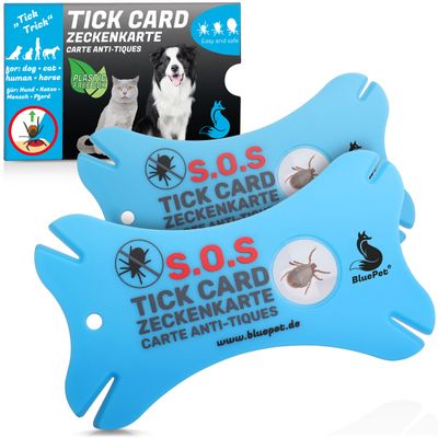 BluePet Zeckenkarte mit Lupe Zeckenentferner für Hund, Katze & Mensch