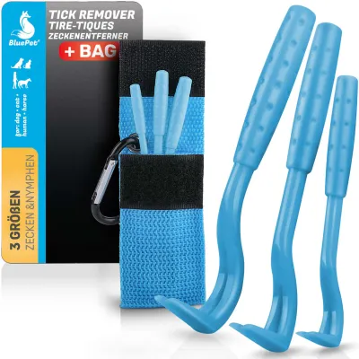 BluePet Zeckenhaken 3er Set Zeckenhebel Zeckenentferner mit Tasche