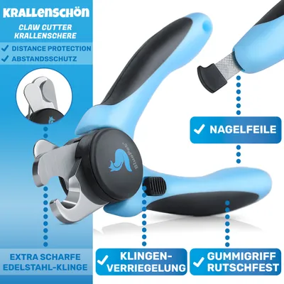 BluePet Krallenschere mit Schutz, Krallenzange Hund Katze + Abstandsschutz