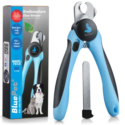 BluePet Krallenschere mit Schutz, Krallenzange Hund Katze + Abstandsschutz