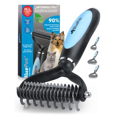 BluePet Unterwollbürste, Langhaar Unterfellbürste, Bürste für Hund & Katze