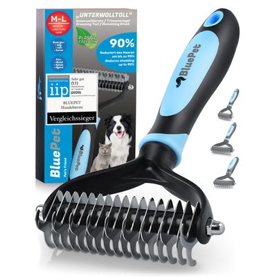 BluePet Unterwollbürste, Langhaar Unterfellbürste, Bürste für Hund & Katze