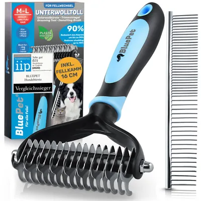 BluePet Unterwollbürste + Kamm, Langhaar Hundebürste, Bürste Hund & Katze BluePet Unterwollbürste + Kamm, Langhaar Hundebürste, Bürste Hund & Katze