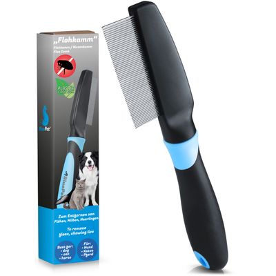 BluePet Flohkamm & Läusekamm für Hund & Katze, bei Flöhen, Läusen & Zecken