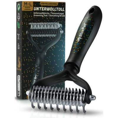 BluePet Unterwollbürste, Langhaar Unterfellbürste, Bürste für Hund & Katze