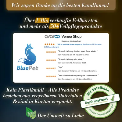 BluePet Unterwollbürste, Langhaar Unterfellbürste, Bürste für Hund & Katze