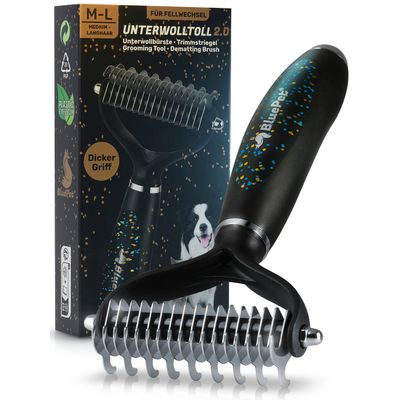 BluePet Unterwollbürste, Langhaar Unterfellbürste, Bürste für Hund & Katze