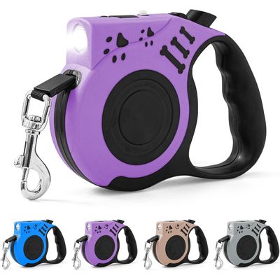 Laisse rétractable 4 9m lampe LED rechargeable violet