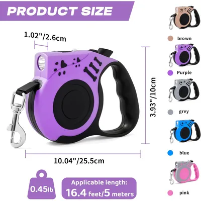 Laisse rétractable 4 9m lampe LED rechargeable violet Laisse rétractable 4 9m lampe LED rechargeable violet