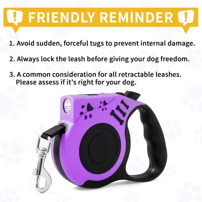 Laisse rétractable 4 9m lampe LED rechargeable violet Laisse rétractable 4 9m lampe LED rechargeable violet