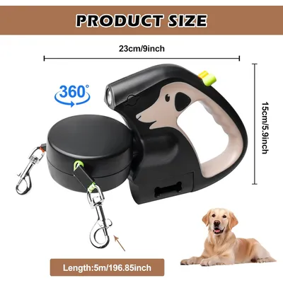 Doppelte einziehbare Leine 3 m, 30 lb, braun, mit LED