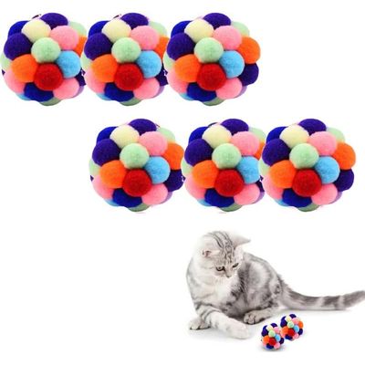 6 balles arc en ciel peluche grelot chat
