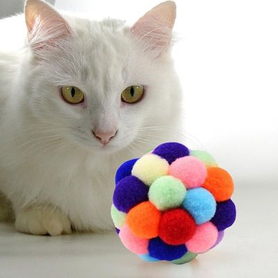 6 balles arc en ciel peluche grelot chat