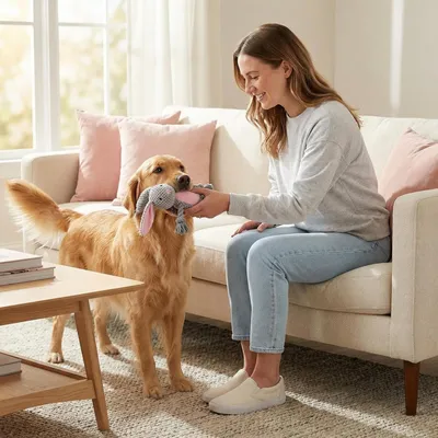 HausPets Jouet Chien Lapin Pâques Peluche Corde Rose
