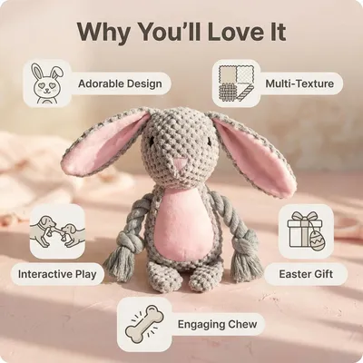 HausPets Jouet Chien Lapin Pâques Peluche Corde Rose