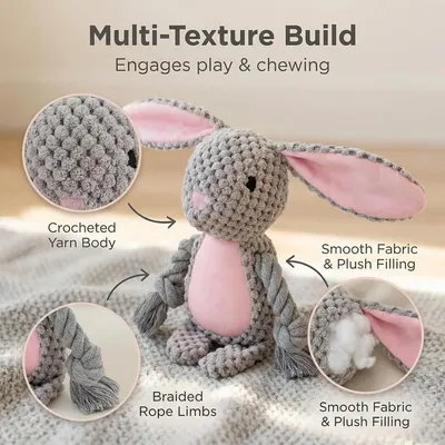 HausPets Jouet Chien Lapin Pâques Peluche Corde Rose