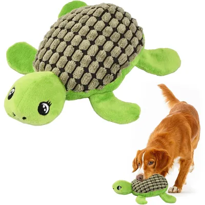 HausPets Jouet Chien Peluche Tortue Couineur à Mâcher