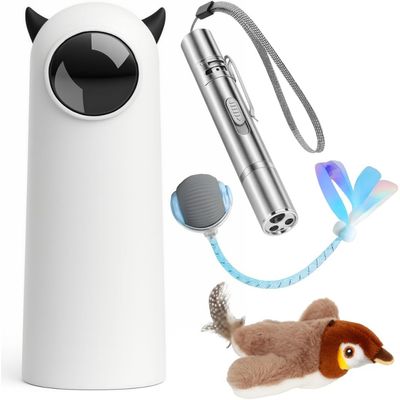 Coffret 4 jouets interactifs chat laser balle oiseau catnip