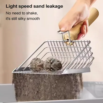 HausPets Pelle Litière Chat Acier Inoxydable Bois