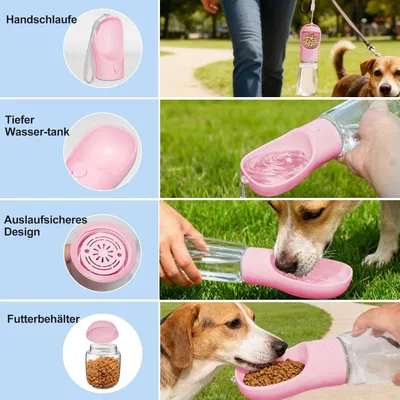 HausPets Botella de agua para perros 2 en 1, recipiente de 350 ml, 100 g HausPets Botella de agua para perros 2 en 1, recipiente de 350 ml, 100 g