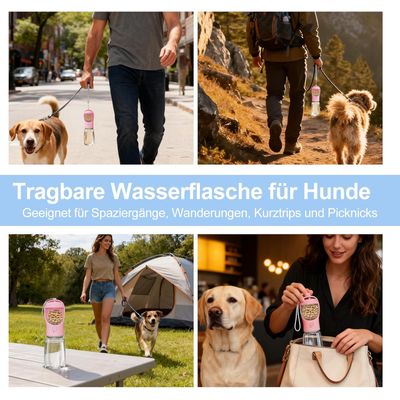 HausPets Bouteille Eau Chien 2en1 350ml Récipient 100g