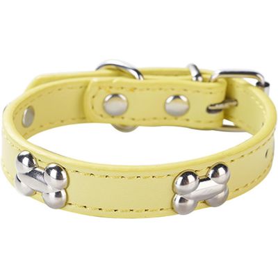 HausPets Collier Chien Cuir Synthétique Rembourré Jaune S