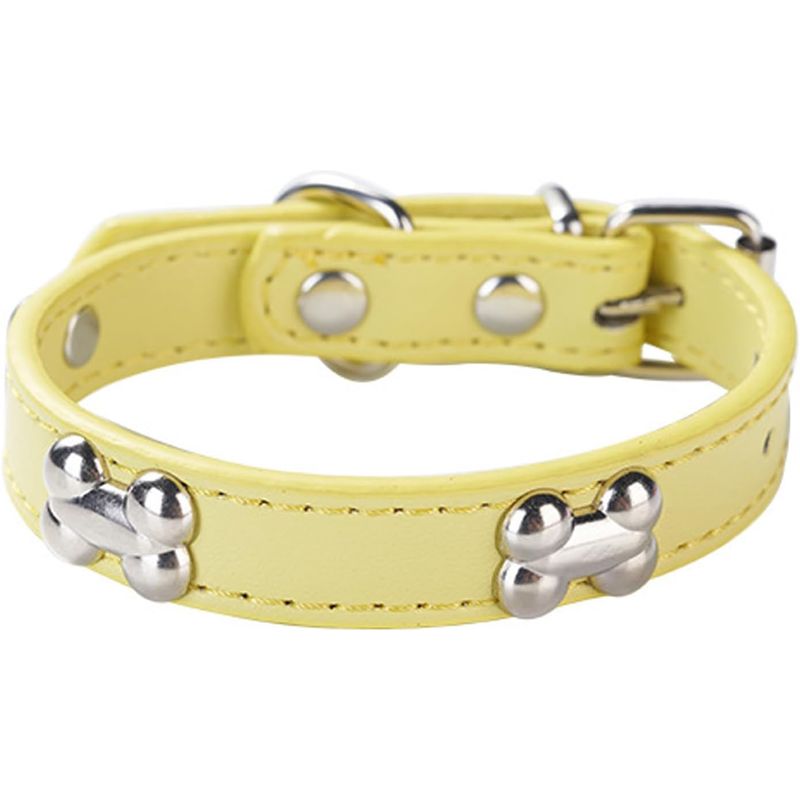 HausPets Collier Chien Cuir Synthétique Rembourré Jaune S
