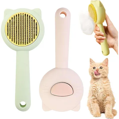 HausPets Lot 2 Brosses Chat Forme Tête Vert Rose HausPets Lot 2 Brosses Chat Forme Tête Vert Rose